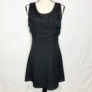 Ya Los Angeles Black Front Fringe A-Line Dress Sz M